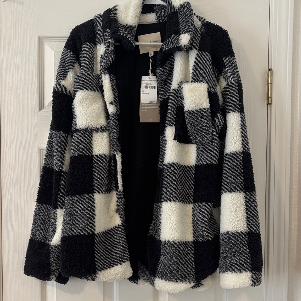 Thread & Supply Checkered Teddy Jacket - Black and White